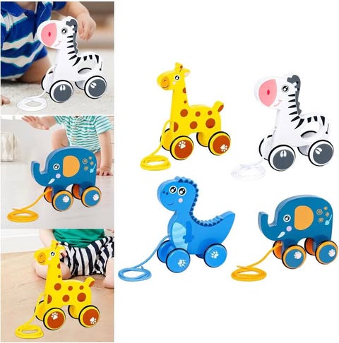 Wooden Pull Along Toy Cartoon Animal 