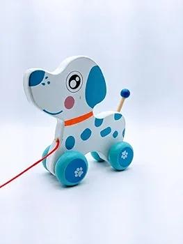 Wooden Dog Pull Along Toy for Kids with String Attached - Encourage Walking