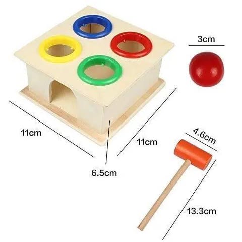 Kids Colorful Wooden Ball Hammer Box Children Early Learning Educational Toy – 4 ball hammer