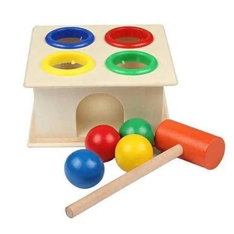 Kids Colorful Wooden Ball Hammer Box Children Early Learning Educational Toy – 4 ball hammer