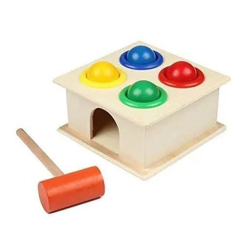 Kids Colorful Wooden Ball Hammer Box Children Early Learning Educational Toy – 4 ball hammer