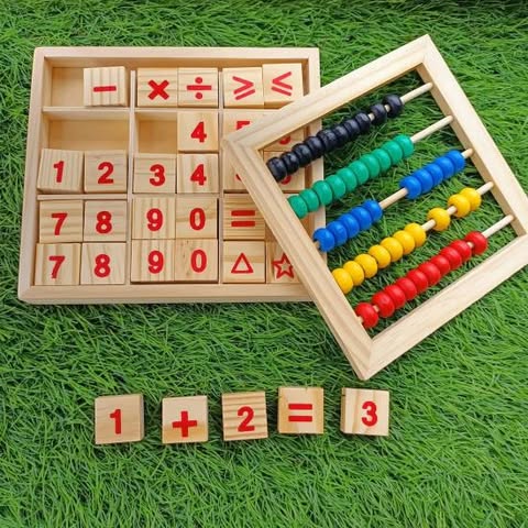 Wooden Abacus Study Blocks Instrument with Beads Maths Counting Learning Box an Early Educational Toys for Kids