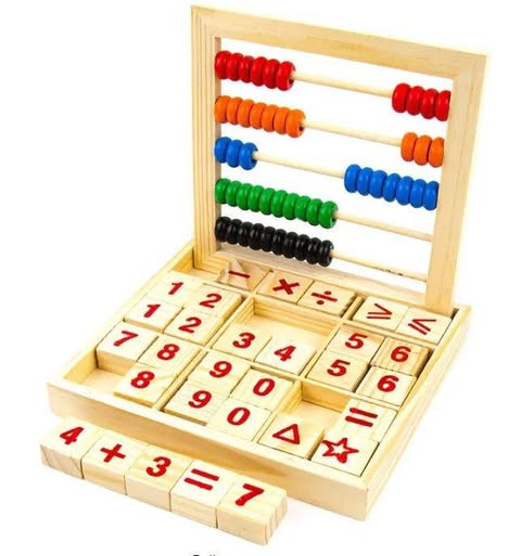 Wooden Abacus Study Blocks Instrument with Beads Maths Counting Learning Box an Early Educational Toys for Kids