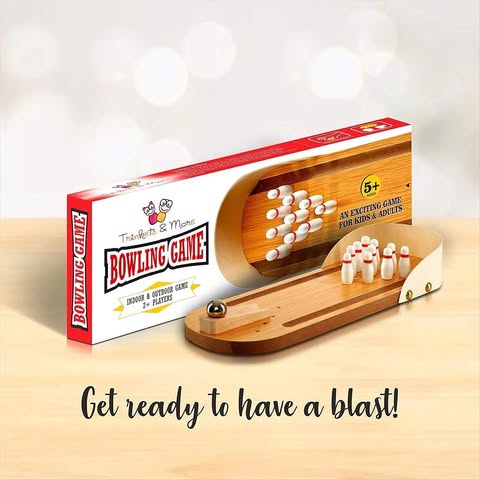 Wooden Mini Bowling Game Set for Kids Assorted Color Compact Portable Tabletop Toy 1 Set