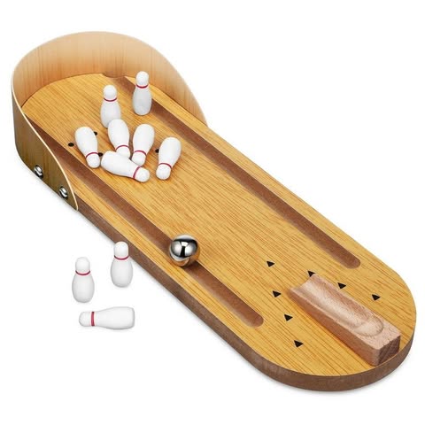 Wooden Mini Bowling Game Set for Kids Assorted Color Compact Portable Tabletop Toy 1 Set
