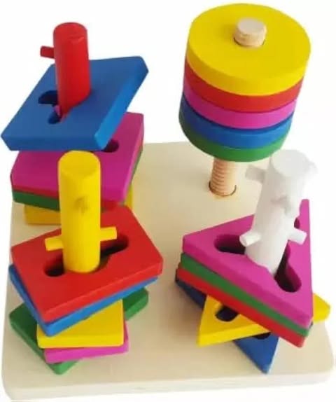 Wooden Intellectual Geometric Blocks Building Stacker Shape Matching Four Column Blocks Educational & Learning Toys, Wooden Geometric Shape Sorter Puzzle