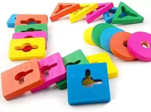 Wooden Intellectual Geometric Blocks Building Stacker Shape Matching Four Column Blocks Educational & Learning Toys, Wooden Geometric Shape Sorter Puzzle
