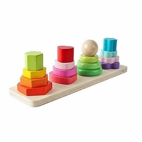 Multicolor Wooden Sorting & Stacking Toy, Geometric Shape Sorter Toys for Toddlers
