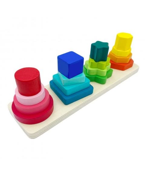 Multicolor Wooden Sorting & Stacking Toy, Geometric Shape Sorter Toys for Toddlers