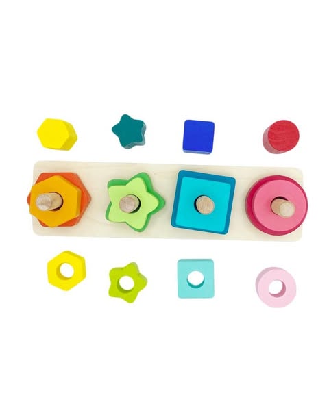 Multicolor Wooden Sorting & Stacking Toy, Geometric Shape Sorter Toys for Toddlers