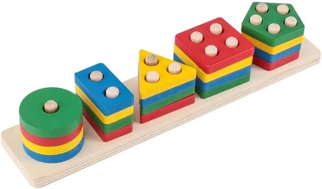 Montessori Toys for Toddlers - 5 Column Set Wooden Sorting and Stacking Toys