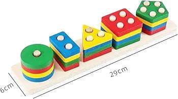 Montessori Toys for Toddlers - 5 Column Set Wooden Sorting and Stacking Toys