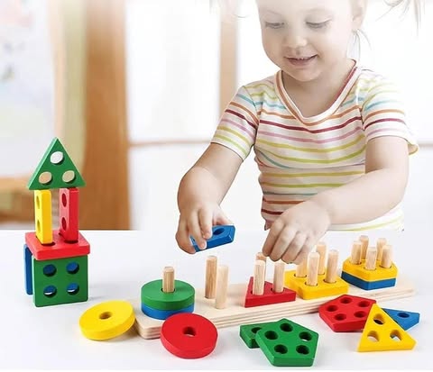 Montessori Toys for Toddlers - 5 Column Set Wooden Sorting and Stacking Toys
