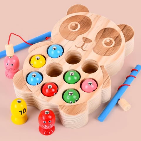 Wooden Panda Fishing Toy – Magnetic Fishing Game Set
