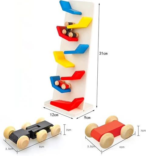 Wooden Slippery Car Toys - Gravity Race Track Set - 3 Cars - Birthday Gifts for Toddlers -Zig Zag Game