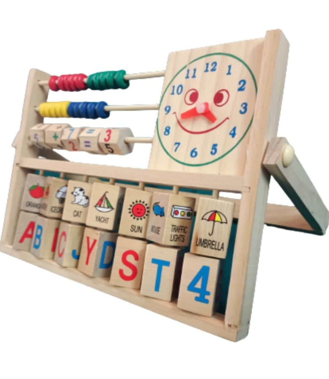 Multifunctional Smiley Clock Computing Rack Early Childhood Education Learning Wooden Toy Alphanumeric Cognitive Toys For Children