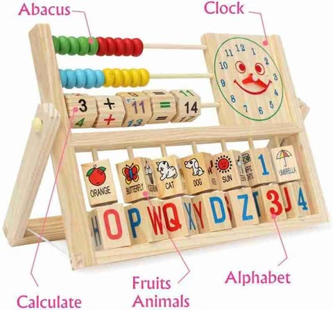 Multifunctional Smiley Clock Computing Rack Early Childhood Education Learning Wooden Toy Alphanumeric Cognitive Toys For Children