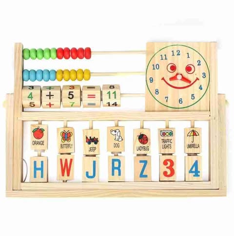 Multifunctional Smiley Clock Computing Rack Early Childhood Education Learning Wooden Toy Alphanumeric Cognitive Toys For Children