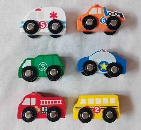 Wooden Cars Set for Kids - Quality Wood Construction, Assorted Multi Color Vehicles (6 in 1 Pack)