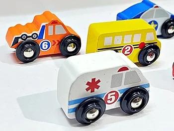 Wooden Cars Set for Kids - Quality Wood Construction, Assorted Multi Color Vehicles (6 in 1 Pack)