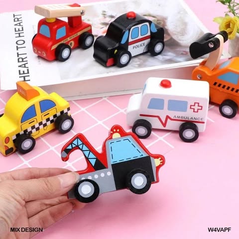 6 Cute Medium Wooden Cars for Kids Age 3+(Random design will be send)