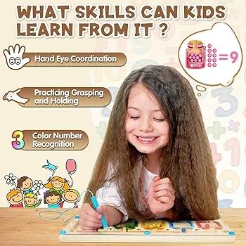 Magnetic Color and Number Maze,Montessori Counting Matching Wooden Puzzle Board