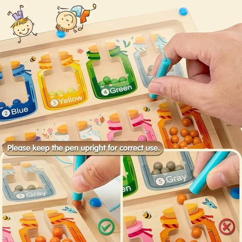 Magnetic Color and Number Maze,Montessori Counting Matching Wooden Puzzle Board