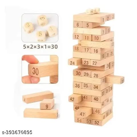 Wood Block Stacking Game Perfect for Any Party or Social Event Challenging 54Block_Brown