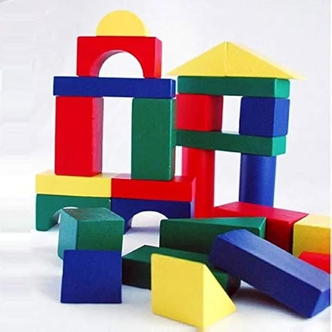 Wooden Multicolor Building Blocks with Bag - 47 Wooden Blocks