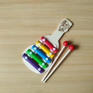 Wooden Xylophone Guitar Shaped Musical Toy for Children with 5 Note Pack of 1- Multi Color