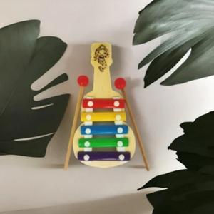 Wooden Xylophone Guitar Shaped Musical Toy for Children with 5 Note Pack of 1- Multi Color