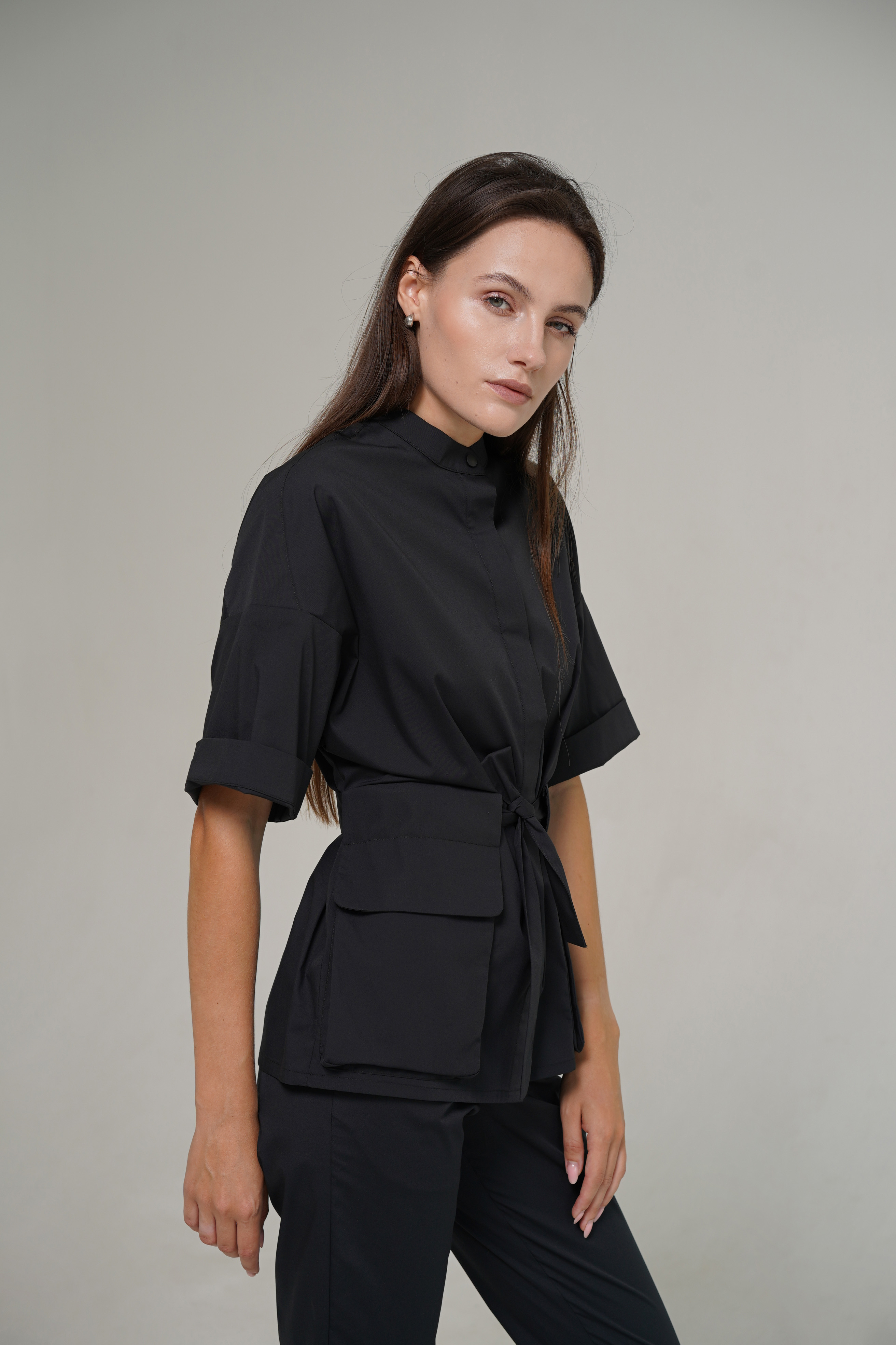 hellomyuniform woman's black MEDICAL SHIRT 002