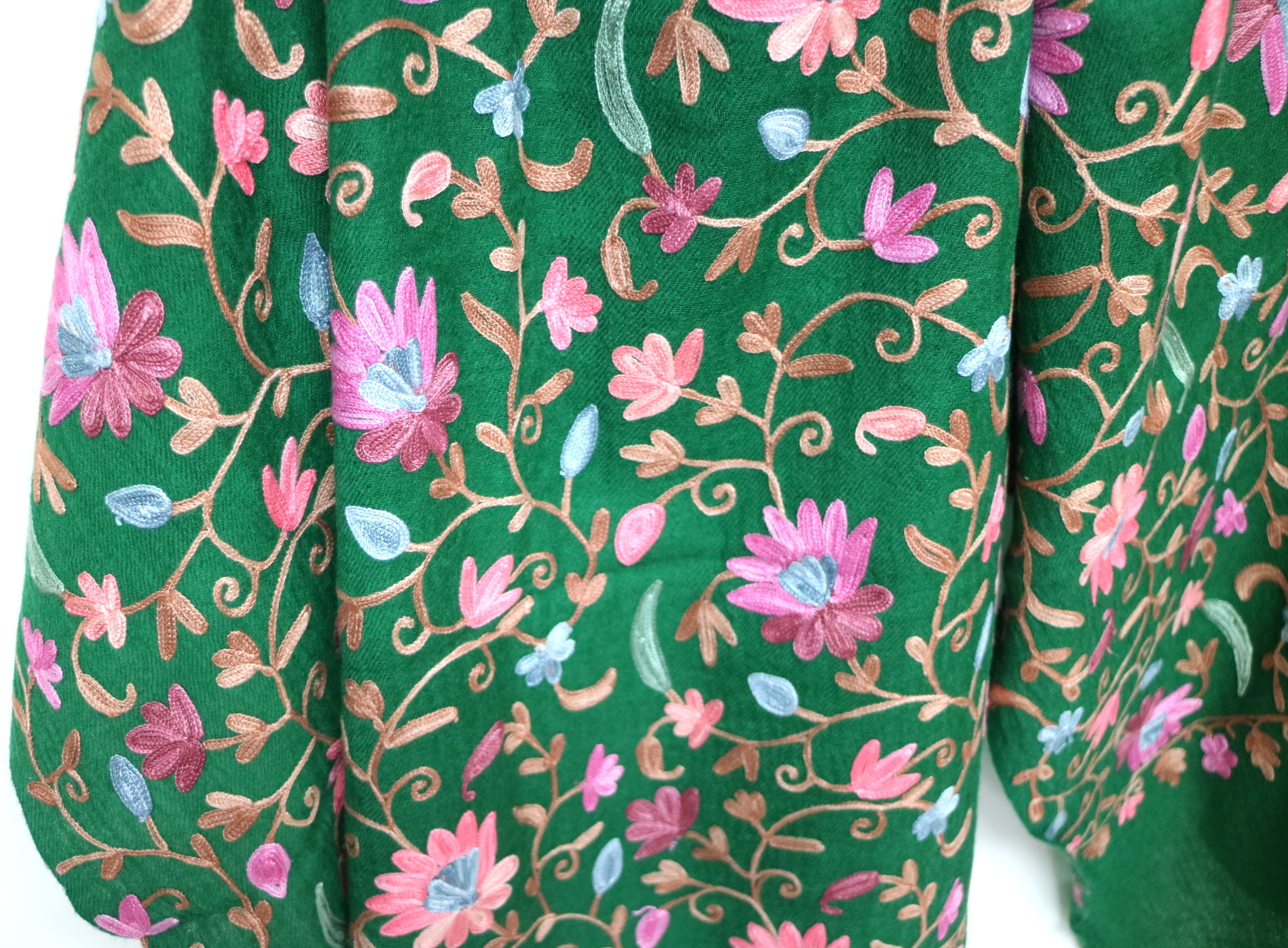 Green Merino Wool Embroidered Stole