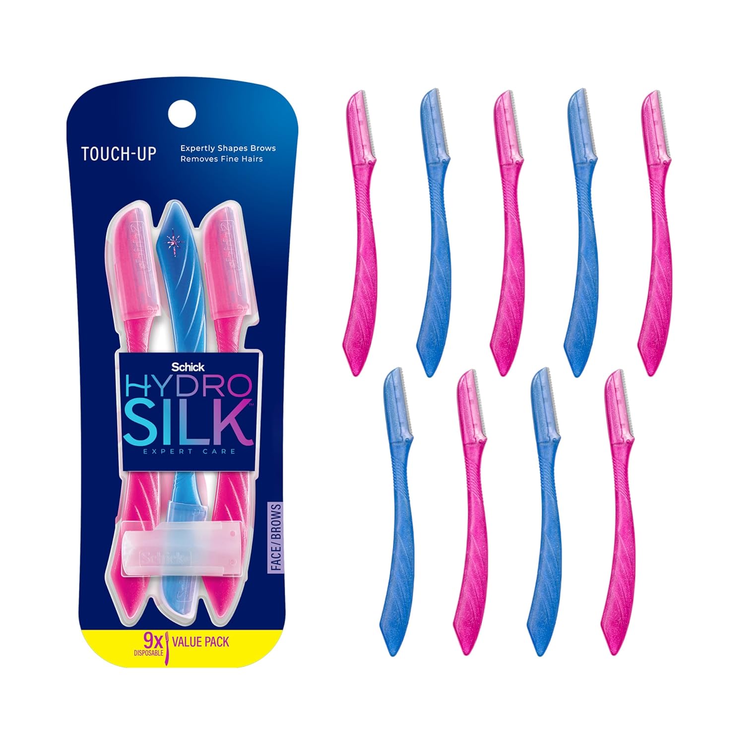 Schick Hydro Silk Touch-Up Dermaplaning Tool with Precision Cover, 9ct | Dermaplane Razor, Face Razors for Women, Eyebrow Razor