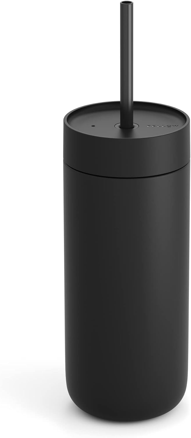 Fellow 16 oz Carter Cold Travel Mug for Water, Iced Tea, Coffee, Smoothies, Iced Coffee & more - Stainless Steel Vacuum-Insulated Iced Coffee tumbler with Spill Resistant lid and straw - Matte Black