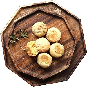 Set of 2 Acacia Wooden Trays Serving Platters Octagon Square Serving Tray Bread Charcuterie Board for Fruit Salad Cheese Platter Vegetable Food Dish Charger Plates Charcuterie Boards