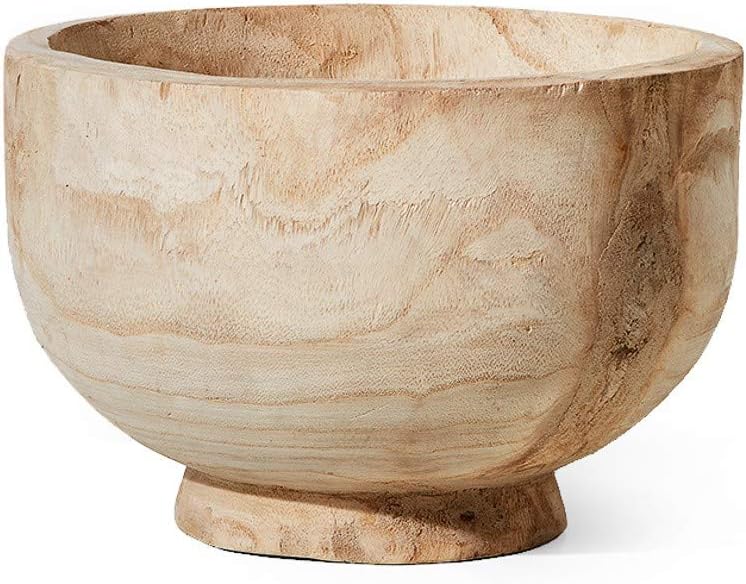 Serene Spaces Living 11" Paulownia Wood Round Bowl, Handmade Wooden Decorative Bowl Fruit Basket for Décor, Parties, Wedding Centerpiece, Floral Arrangements, 7" Tall and 11" Diameter