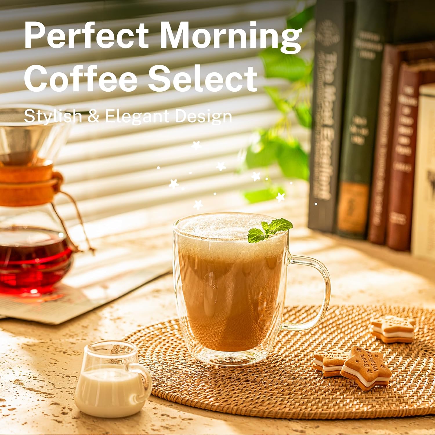 Sweese Double Wall Glass Coffee Mugs - 12.5 oz Insulated Clear Coffee Mugs Set of 2, Perfect for Espresso, Cappuccino, Latte, Americano, Tea Bag, Beverage