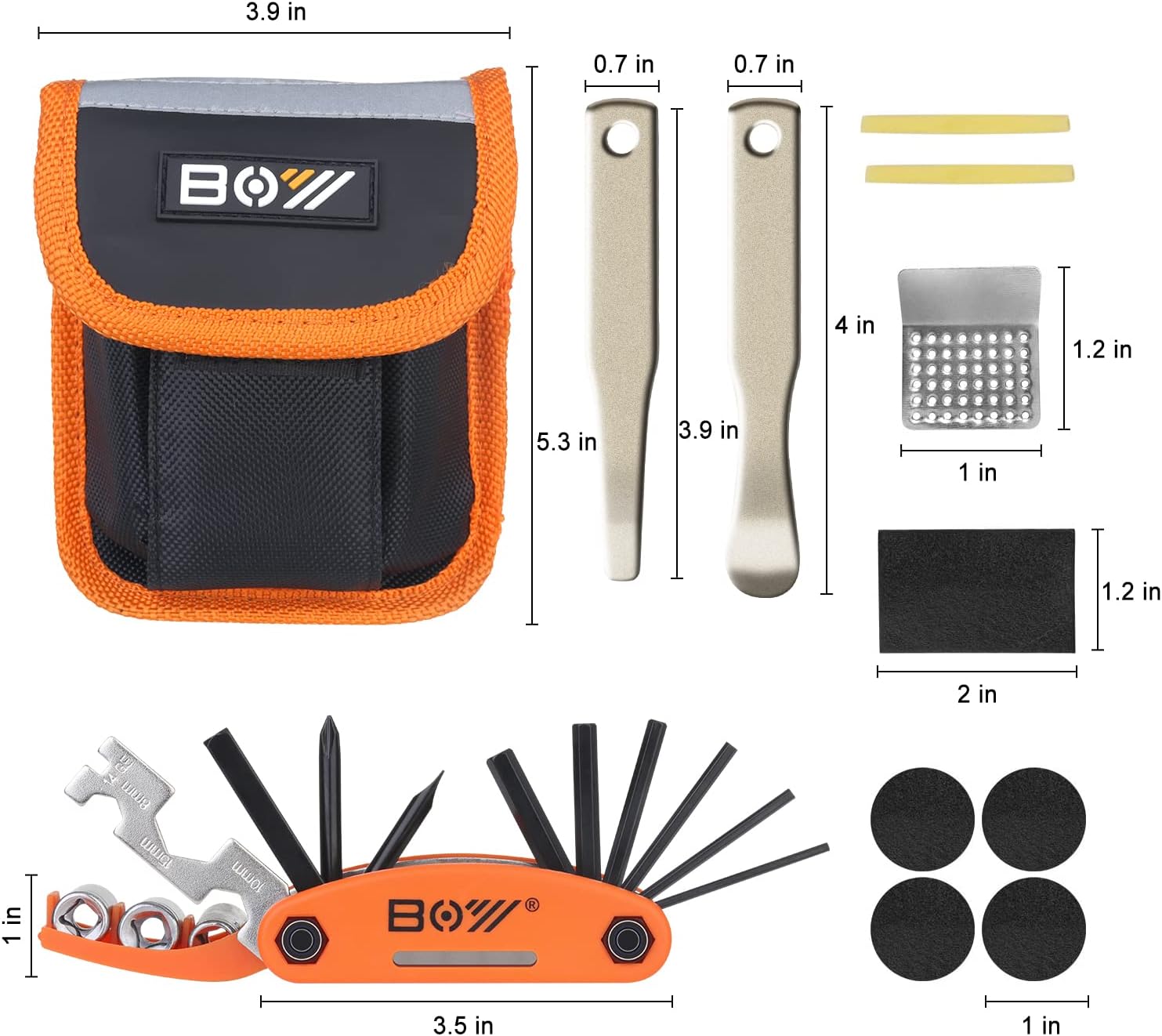  Bike Tool Kit Set, Portable Bike Repair Kit include 16 in 1 Multi Tool, 2 iron Tire Levers and 5 Pre-glued Patch Tire Patch, Metal Files, All in One Mini...