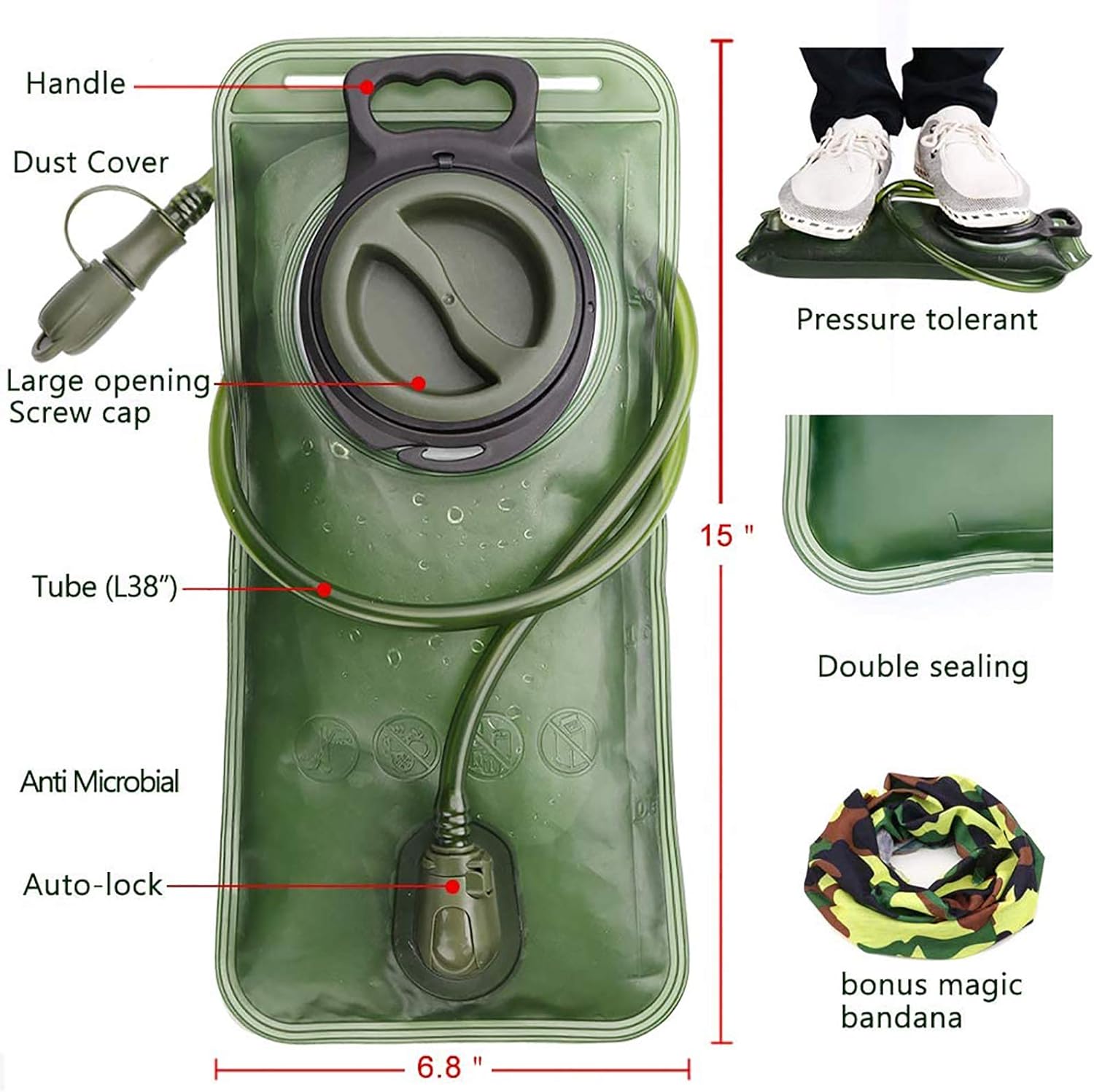 Hydration Bladder, 1.5L-2L-3L Water Bladder for Hiking Backpack Leak Proof Water Reservoir Storage Bag, BPA-Free Water Pouch Hydration Pack for Camping...