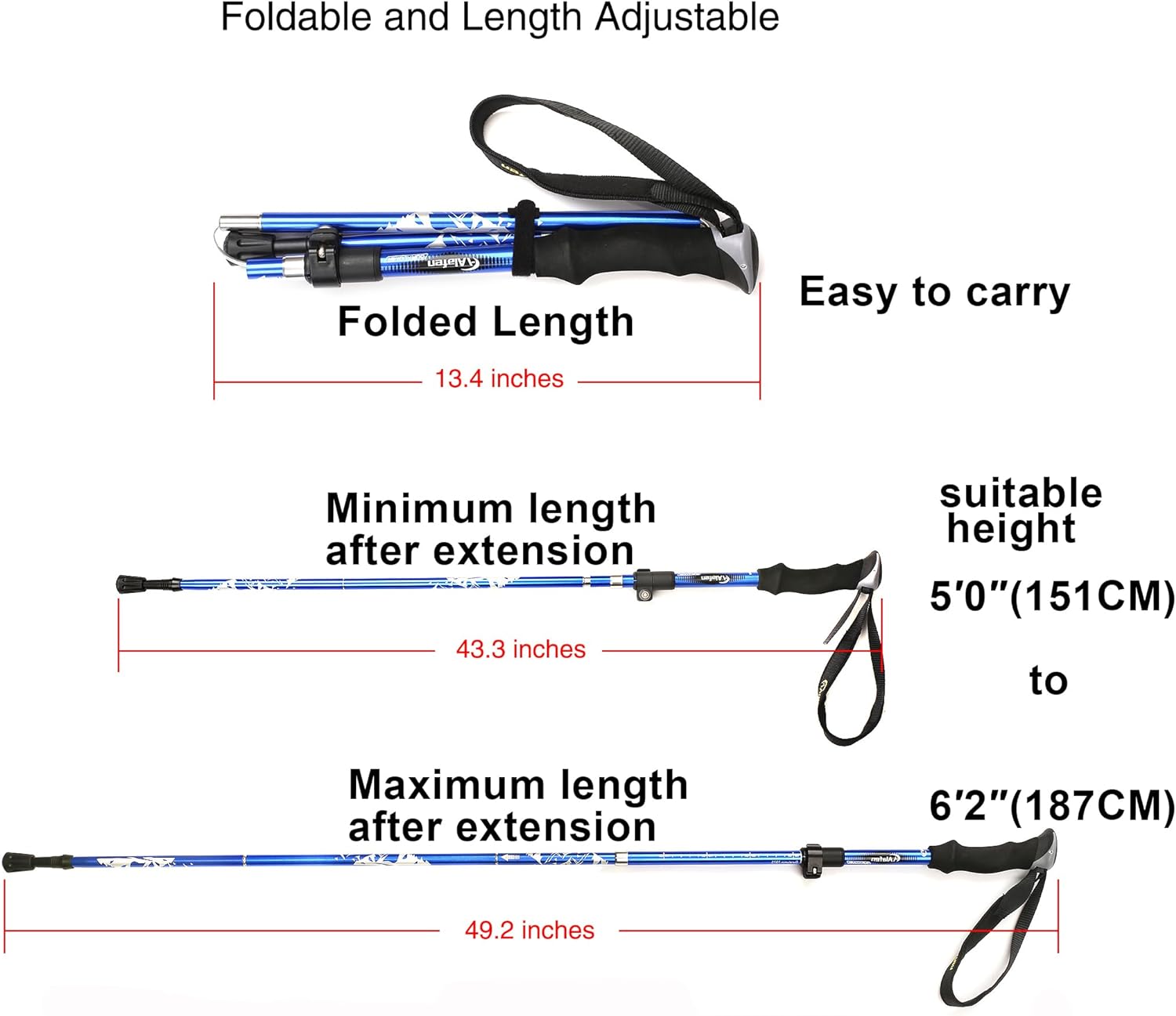  A ALAFEN Aluminum Collapsible Ultralight Travel Trekking Hiking Pole for Men and Women