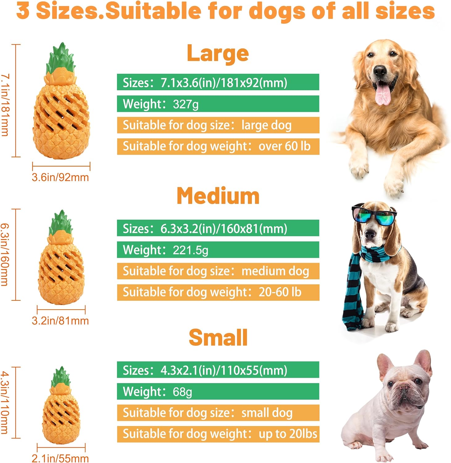 Pet-Fun Indestructible Dog Toys,Pineapple Dog Chew Toys,Interactive Dog Toys for Boredom,Natural Rubber Tough Dog Toys,Dog Teething Toys,Dog Toys for Large Dogs