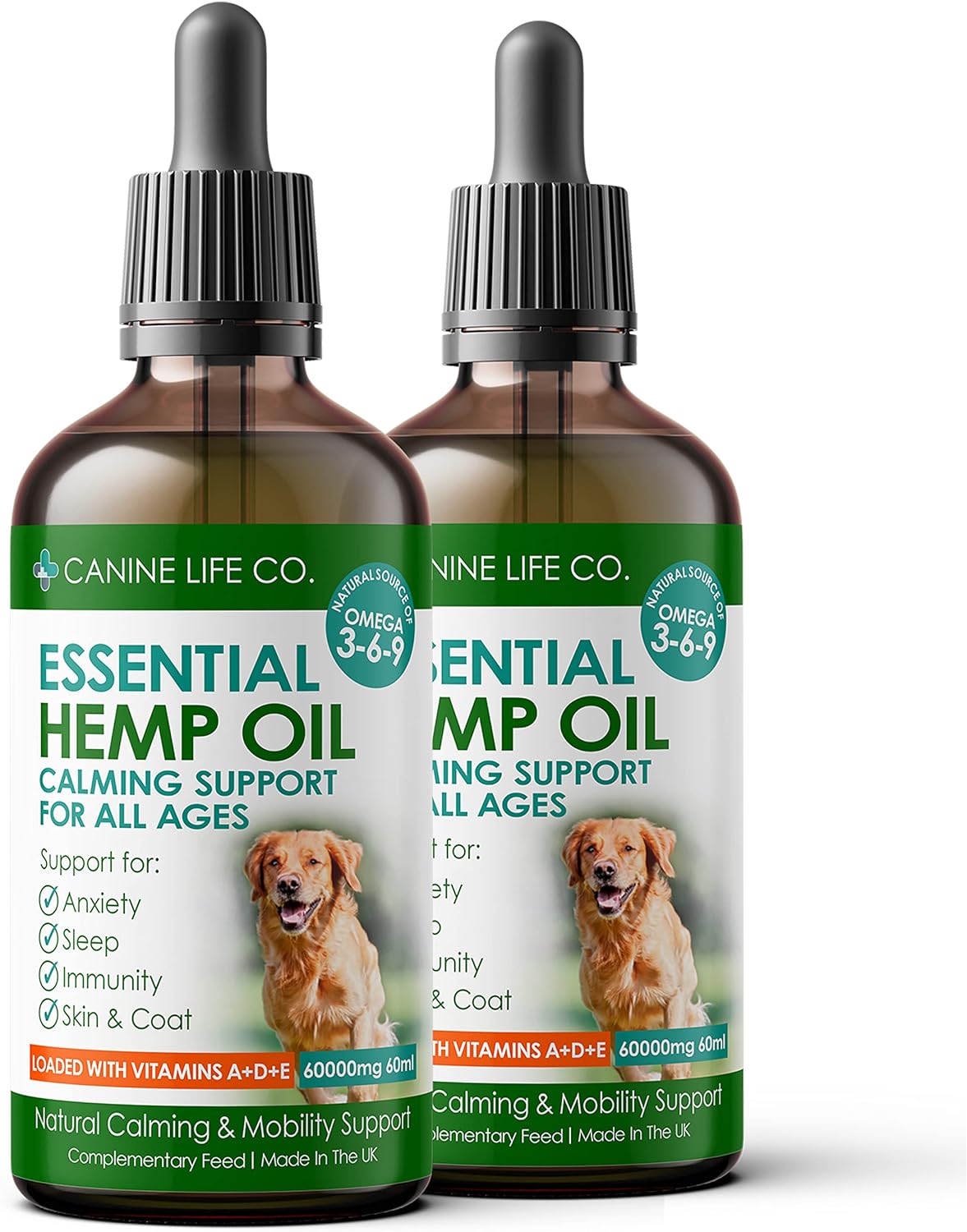 Canine Life Co.® Hemp Oil For Dogs 60ml, 60,000mg | Dog Calming Supplement |Dog Calming Drops | Omega 3,6,9 For Dogs | Supports & Maintains Healthy...
