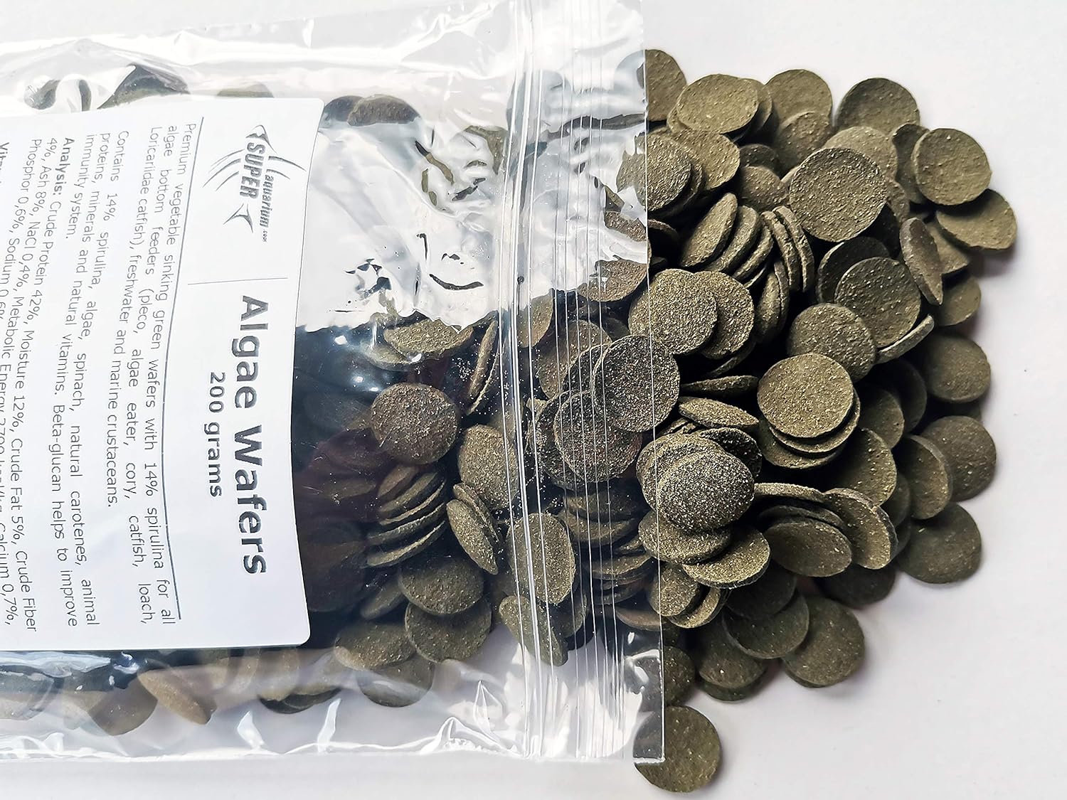  (200g) Super Aquarium Vegetable Spirulina Algae Sinking Wafers Bottom Feeders, Catfish, Pleco Tropical Fish Food