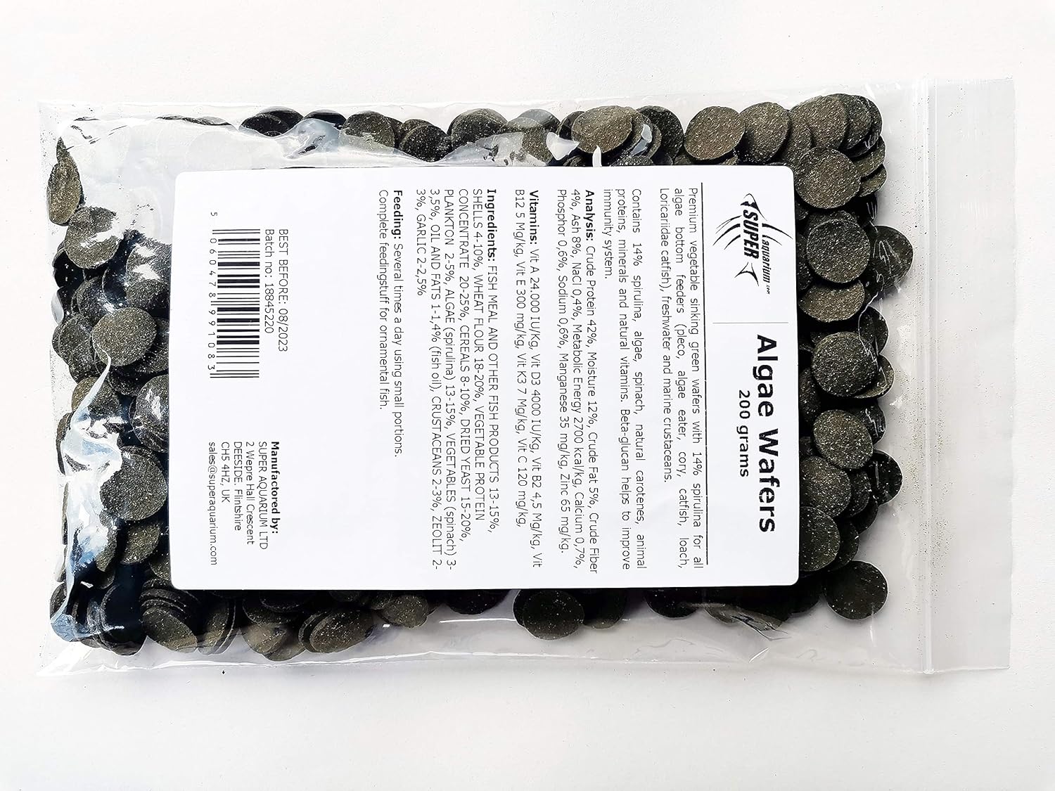  (200g) Super Aquarium Vegetable Spirulina Algae Sinking Wafers Bottom Feeders, Catfish, Pleco Tropical Fish Food