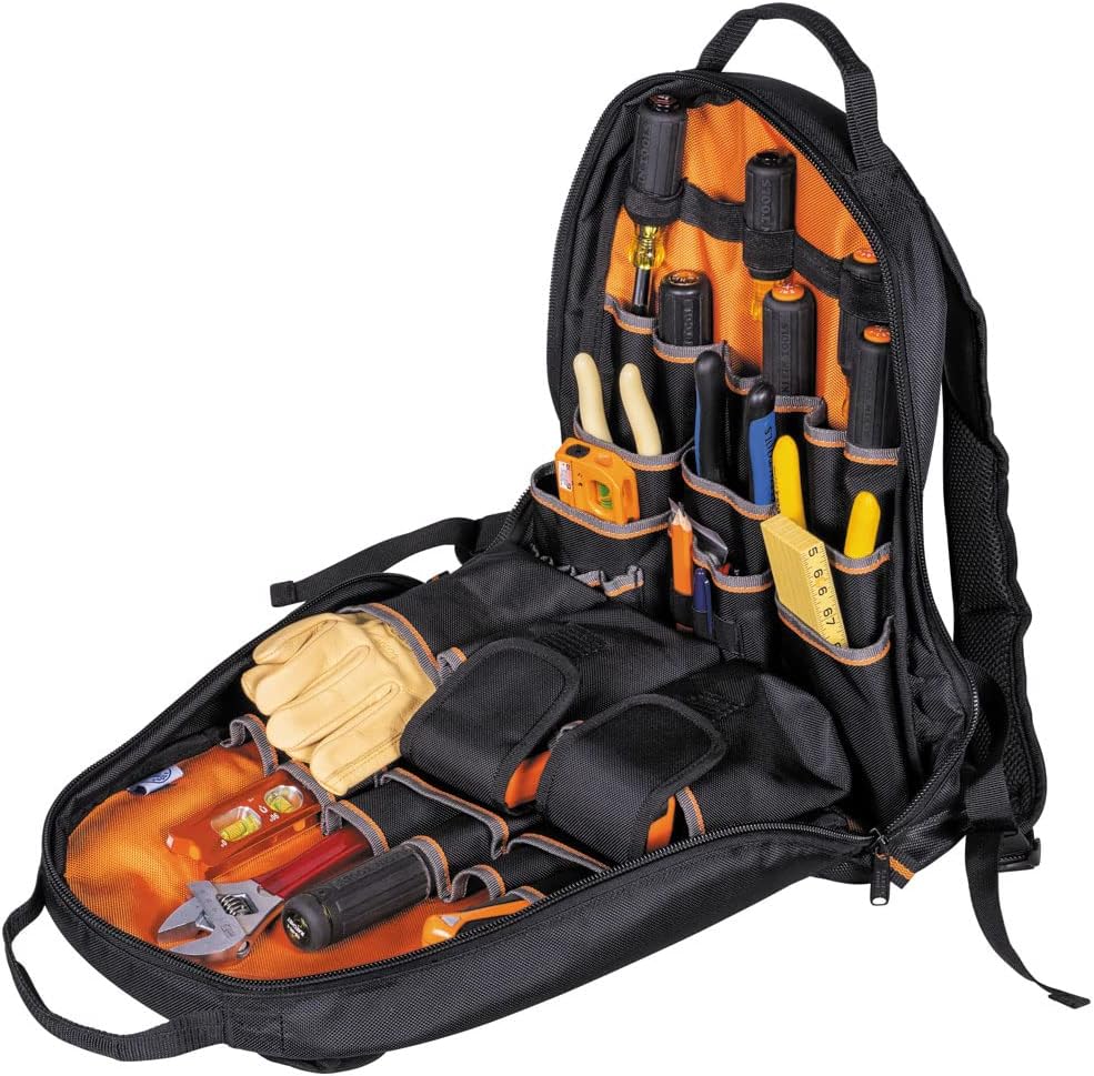Klein Tools 55475 Tool Bag Backpack, Heavy Duty Tradesman Pro Tool Organizer / Tool Carrier with 35 Pockets for Hand Tools and Gear
