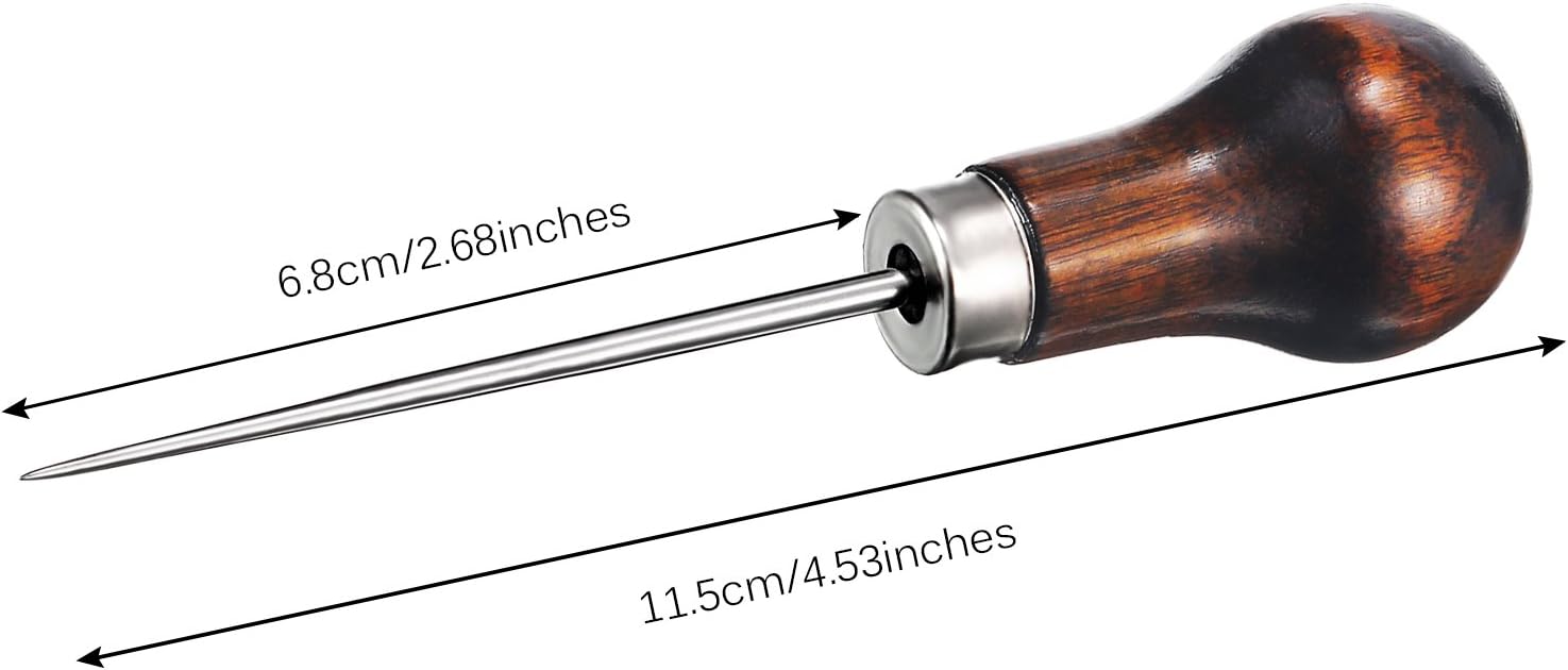  4 Pack Awl Tool Gourd Shape Wooden Handle Scratch Awl Tool Pin Punching for Leather Craft Cloth Pouch Hole DIY Handmade Maker Tool