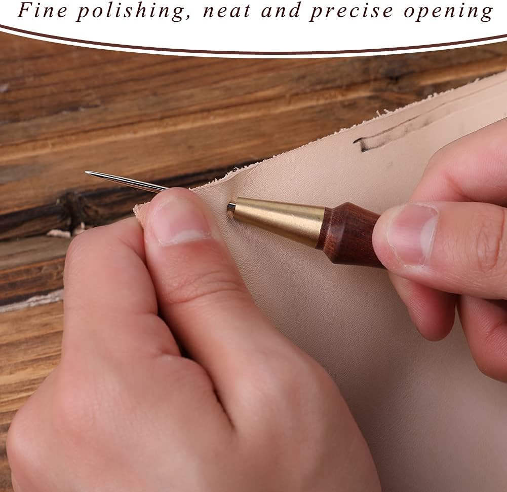 DIUDUS Leather Wooden Handle Scratch Awl, Wooden Handle Scratch Awl Tool, Leather Sewing Awl for Leather Punch Hole or DIY Handmade
