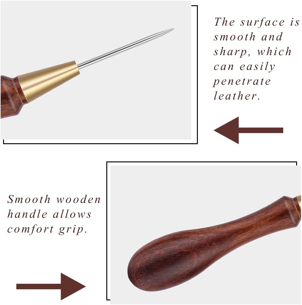 DIUDUS Leather Wooden Handle Scratch Awl, Wooden Handle Scratch Awl Tool, Leather Sewing Awl for Leather Punch Hole or DIY Handmade
