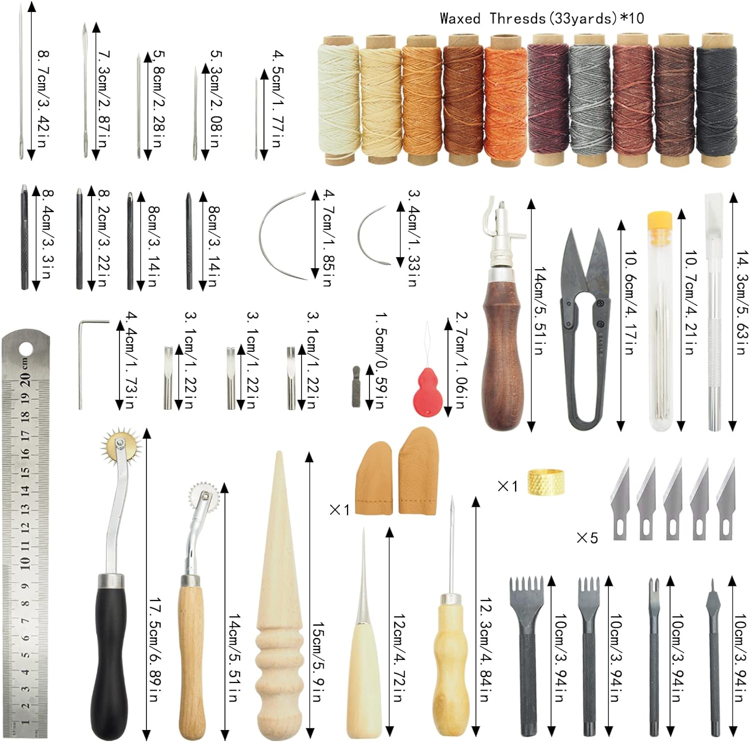  PLANTIONAL Leather Working Tools for Beginners: Professional Leather Craft Kit with Waxed Thread Groover Awl Stitching Punch for Leathercraft Adults Gifts